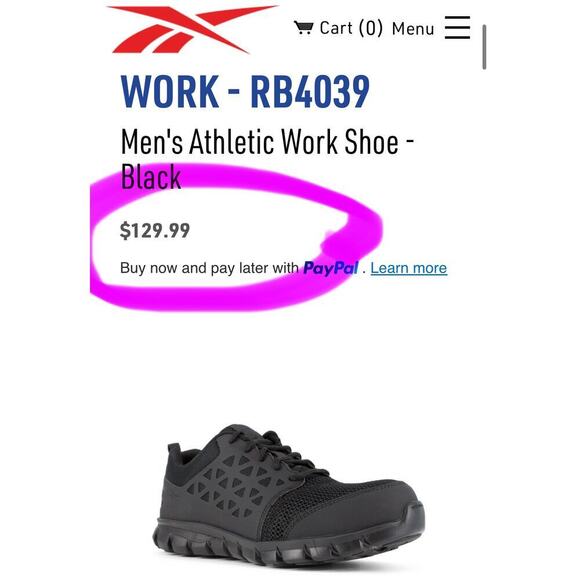 Reebok Work RB4038 Black Composite Toe Work Shoes Men’s 15W Slip-Resistant main image 8